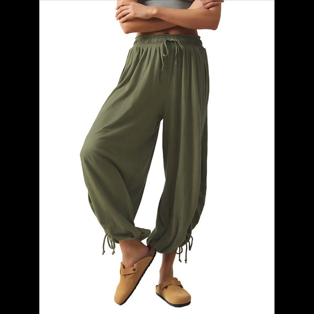 Pantalones Harén para Mujer, Pantalones de Estar por Casa con Dos Bolsillos Verde XL