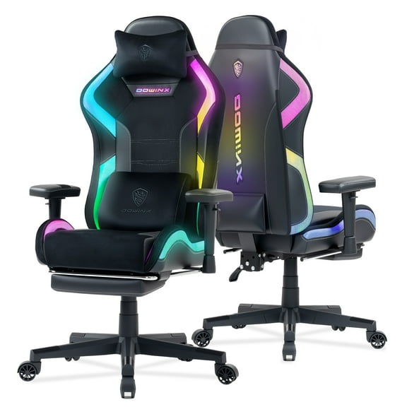 GOOSEA RGB LED Lights Gaming Chair, Ergonomic Design with Massage Lumbar Support and Adjustable Footrest, Height Adjustment, Supports Up to 350lbs for Adults.