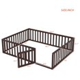 Queen Size Bed Frame for Kids, Wood Kids Bed with Fence, Montessori