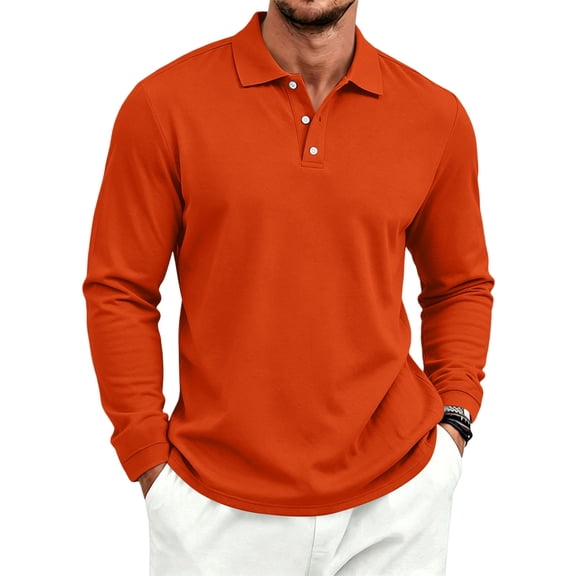 Sewkxo Men's Polo Shirt Long Sleeve Golf Shirts Lightweight Breathable Cool Shirts,Saffron 2XL