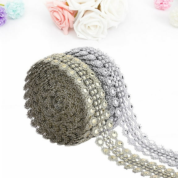 OFFIGAM 2 Rolls of Double Row Bling Sparkle Wrap Silver Rhinestone Embellishments for Crafts