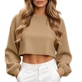 thumbnail image 2 of Women's Plus Size Corduroy Long Sleeve Crew Neck Top Cropped Loose Casual, 2 of 9