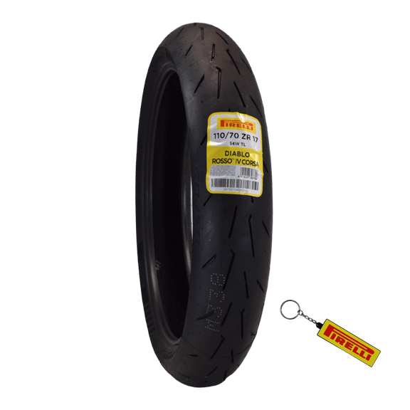 Pirelli Diablo Rosso IV Corsa 110/70-17 54W Front Motorcycle Tire - High Performance, Durable, & Reliable Tire for Super Sport Bikes w/ Keychain