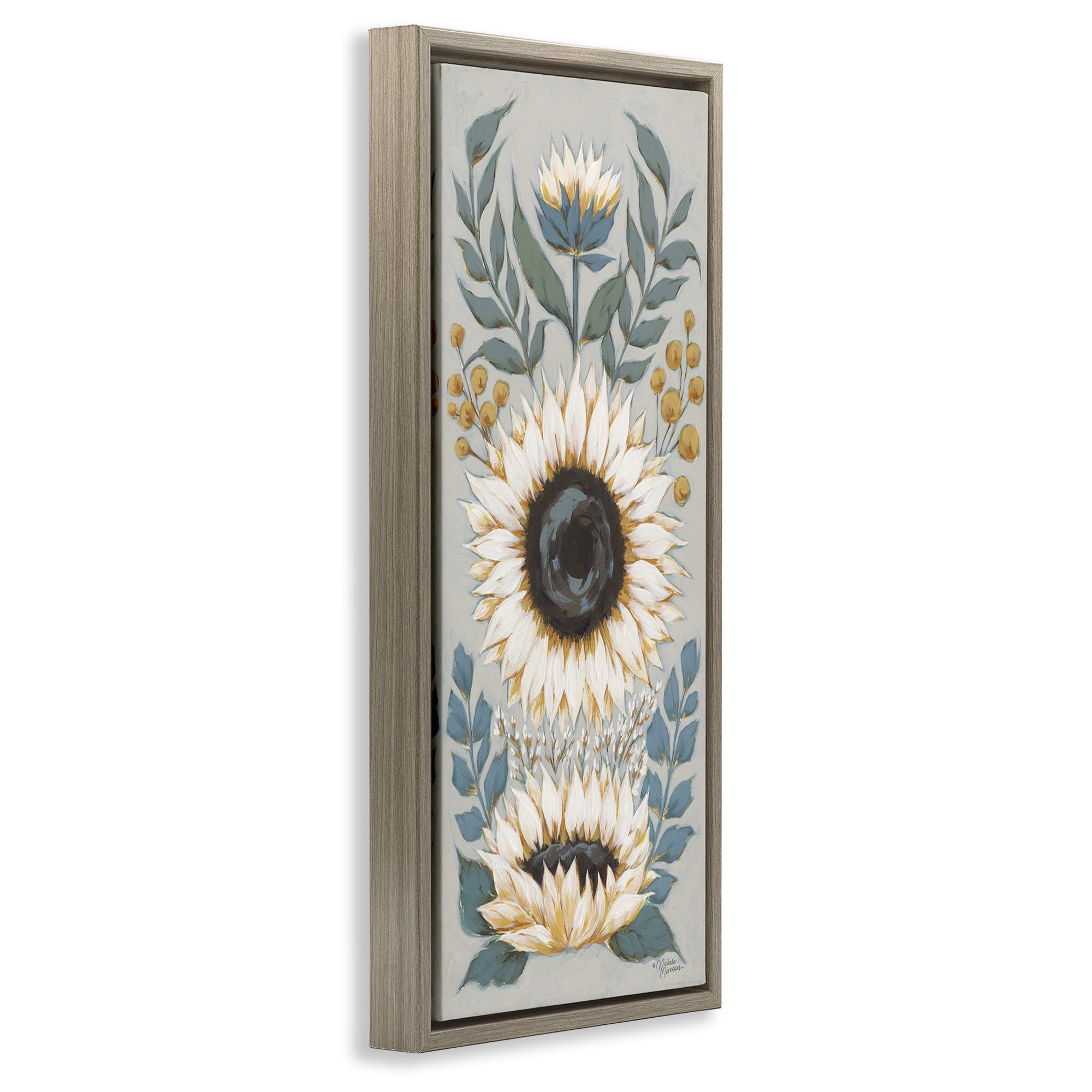 Stupell Industries Country Sunflower Blossoms Botanicals Botanical & Floral Painting Brown Floater Framed Canvas Art Print Wall Art, 11 x 25