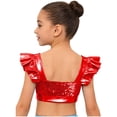 thumbnail image 2 of Choomomo Sequin Flutter Sleeve Dance Crop Top for Girls Square Neck Sparkly Dance Top for Stage Show & Recital Red 16, 2 of 6