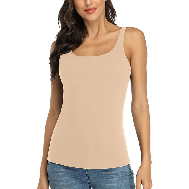 Débardeur en Coton pour Femme, Camisole à Larges Bretelles Ajustables avec Soutien-Gorge Intégré