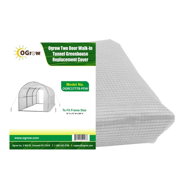 Machrus Ogrow Premium PE Greenhouse Replacement Cover for Your Outdoor Walk in Tunnel Greenhouse - White - Fits Frame 180"L x 72"W x 72"H