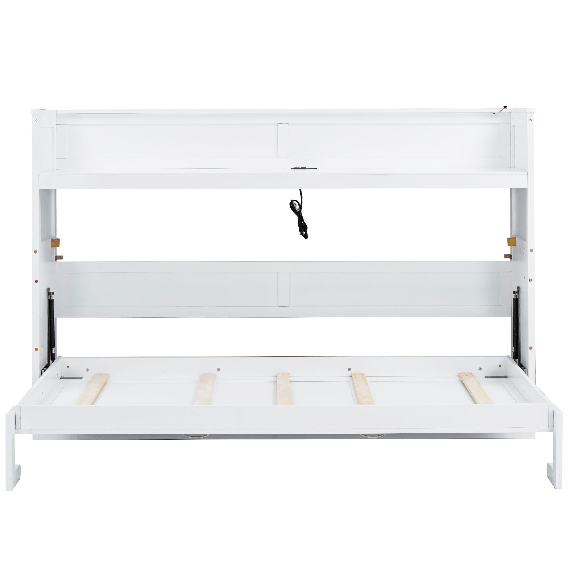 Euroco Wood Twin XL Murphy Bed with Desk and LED Light, Storage Wall Bed with USB Charging Station