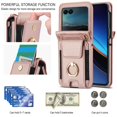 thumbnail image 5 of Decase Fashion Hybrid Phone Case Compatible with Motorola Razr+ 2024 Wallet Cover with Ring Crossbody Wrist Strap Lanyard Credit Card Holder Slot Fits for Motorola Razr+ 2024 Women Men,Rosegold, 5 of 9