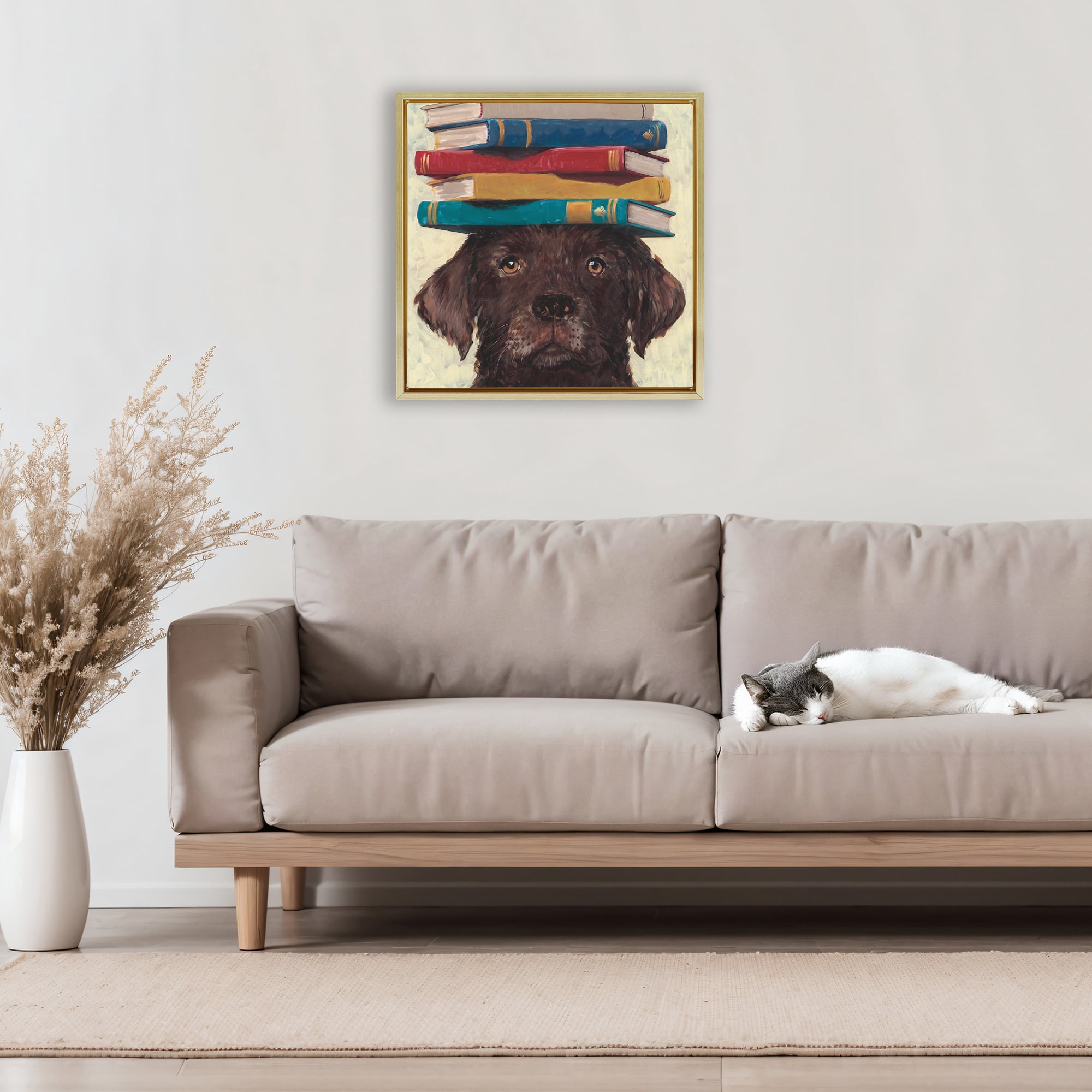 Stupell Industries Studious Abby Dog Gold Framed Floater Canvas Wall Art, design by Studio Bautista