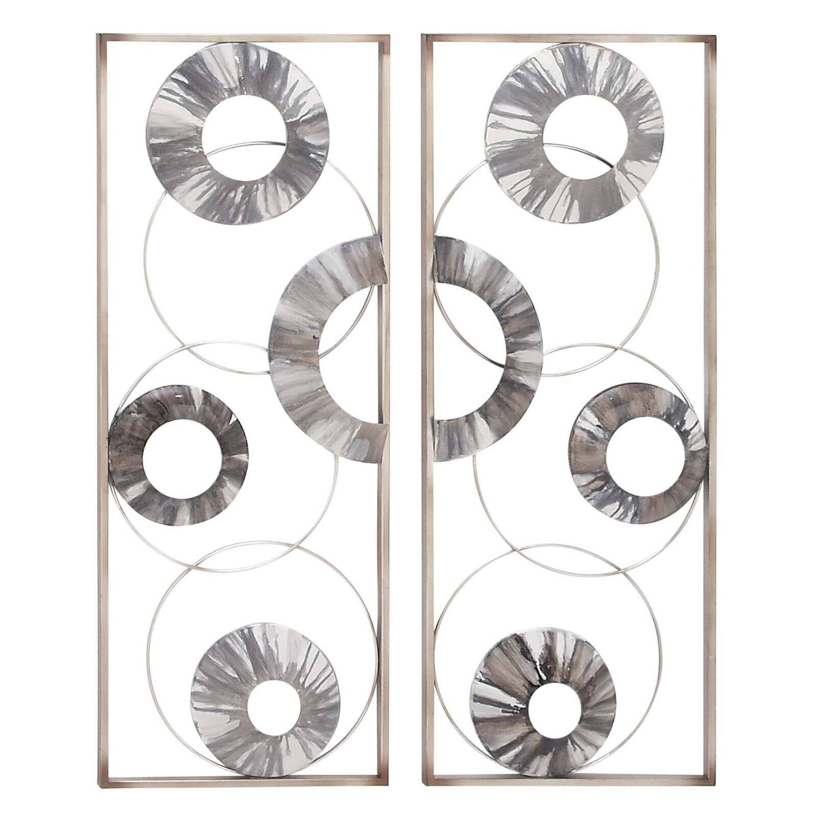 DecMode Contemporary Silver Abstract Metal Disc Wall Decor Set of 2