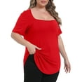 thumbnail image 2 of Gocolloa Womens Plus Size Tops Tunic Sexy Square Neck Short Sleeve Shirts Summer Loose Fit Dressy Casual Blouse Red 1X, 2 of 4