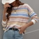 thumbnail image 3 of Suéter de punto a rayas Jersey de cuello redondo Hombro caído Suéter casual de manga larga para mujer Blanco M, 3 of 6