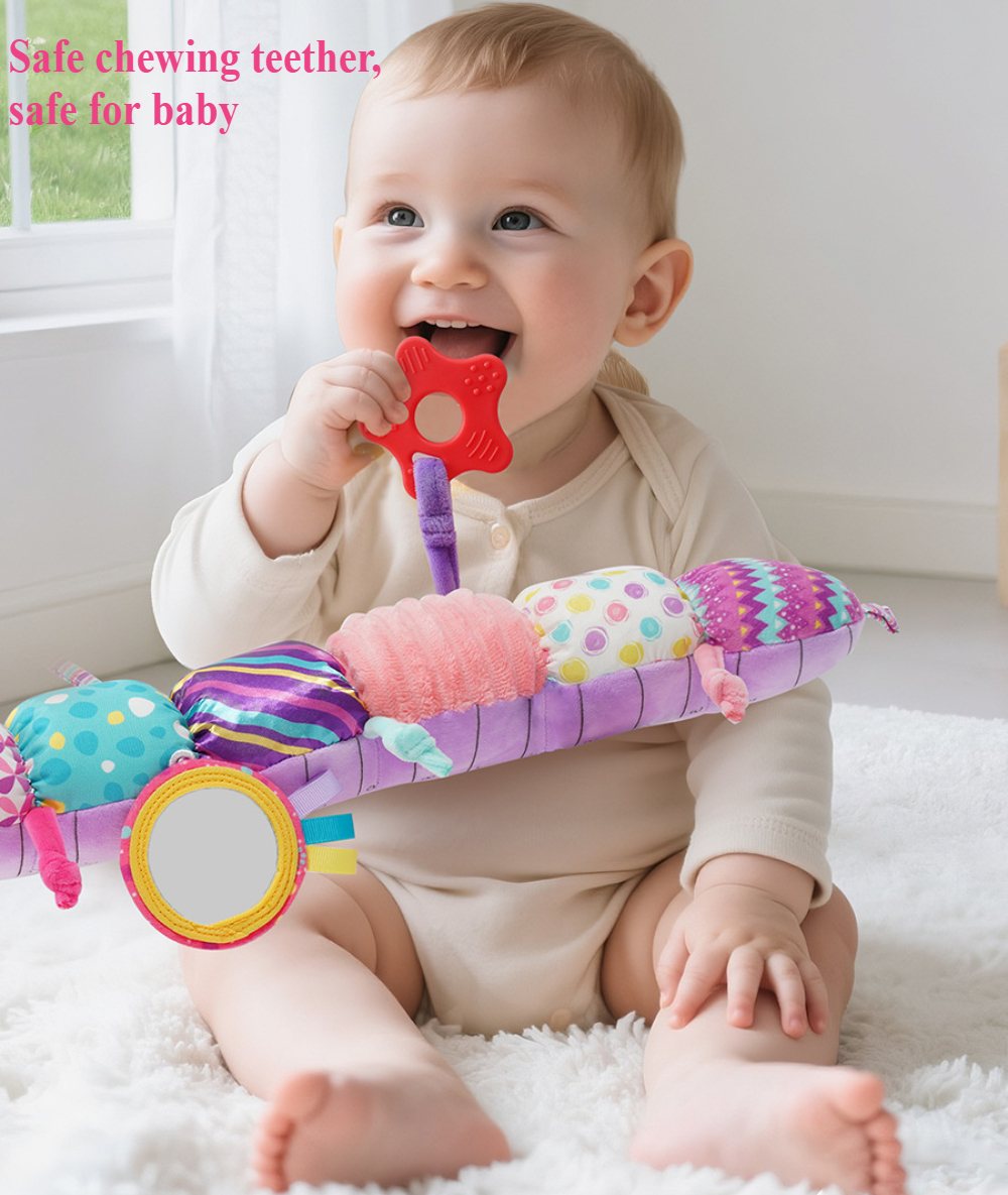 Baby Girls Toys 0-6 Months,6-in-1 Infant Musical Caterpillar Toys Stuffed Animals with Ruler Design,Mirror,Pull String&Ring Bell,Baby Girl Gift, Baby Girl Toys 6 to 12 Months