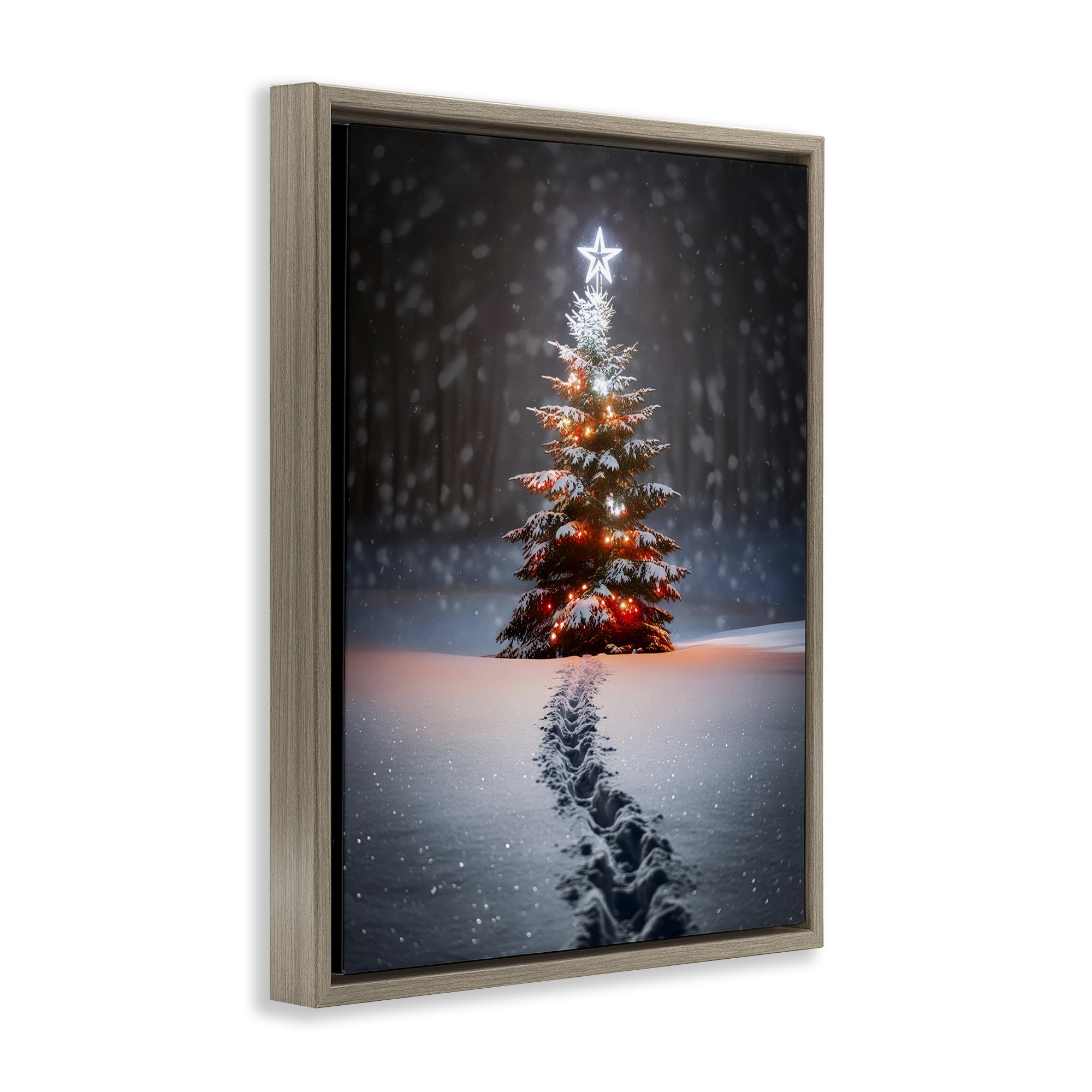 Stupell Industries Magic Moments Holiday Tree Holiday Photography Brown Floater Framed Canvas Art Prints Wall Art, 25 x 31