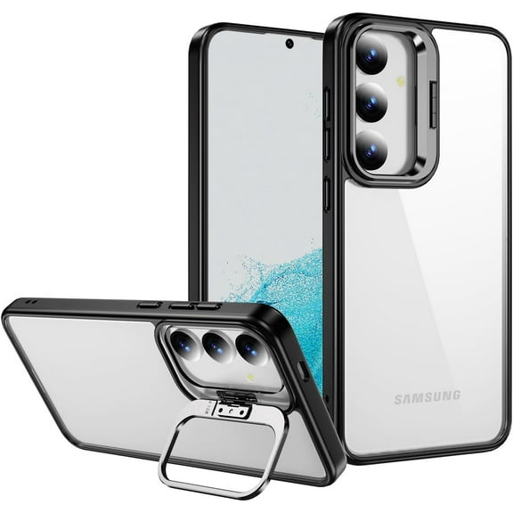 Compatible with Samsung Galaxy S24 Case Clear Case with Camera Hidden Kickstand Foldable Stand Men Women Girls Phone Case Slim Soft TPU Translucent Shockproof Phone Cover,Black