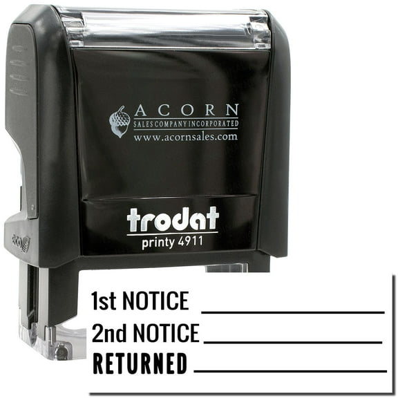 Self-Inking 1st 2nd Notice Returned Stamp, Trodat Printy 4911, Press and Print Stamping, Impression Size 5/8" x 1-1/2", Up to 10,000 Impressions - Black Ink