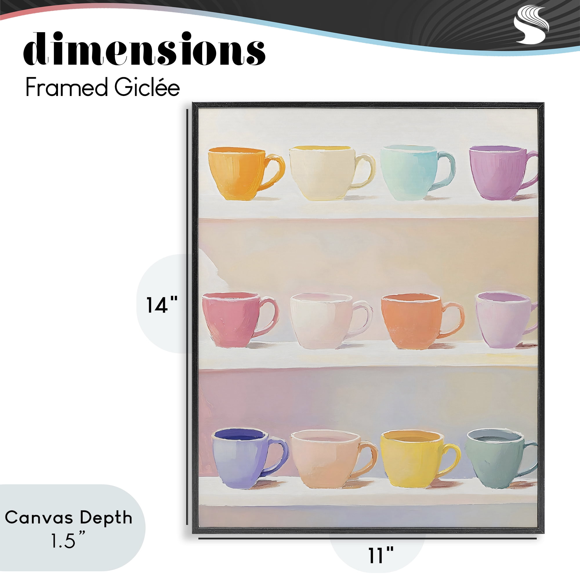 Stupell Industries Rows of Pastel Teacups Black Framed Giclee Art, design by The Prints Vibe