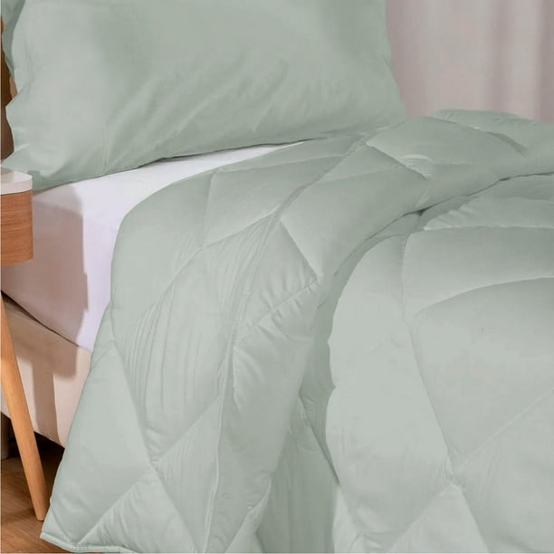 Edredon Individual Acolchado Funda Almohada Relleno Microfibra en Gel Hipoalergenico verde