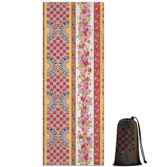 Pioneer Flower Floral Print Pattern Hot Yoga Mat Towel Non Slip for Hot Yoga - Quick-Drying Yoga Mat Cover with 4 Corner Pockets with Travel Bag - Hot Yoga Towel Non Slip 70"x26"
