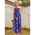 thumbnail image 5 of HAPPY BAY Women's Summer A-Line Maxi Smocked Top Slit Dress Long Beach Evening Strapless Tube Dresses for Women One Size Royal, Floral, 5 of 5