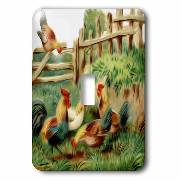 Vintage Digital Oil Painting Roosters Gather At The Farm single toggle switch lsp-104625-1