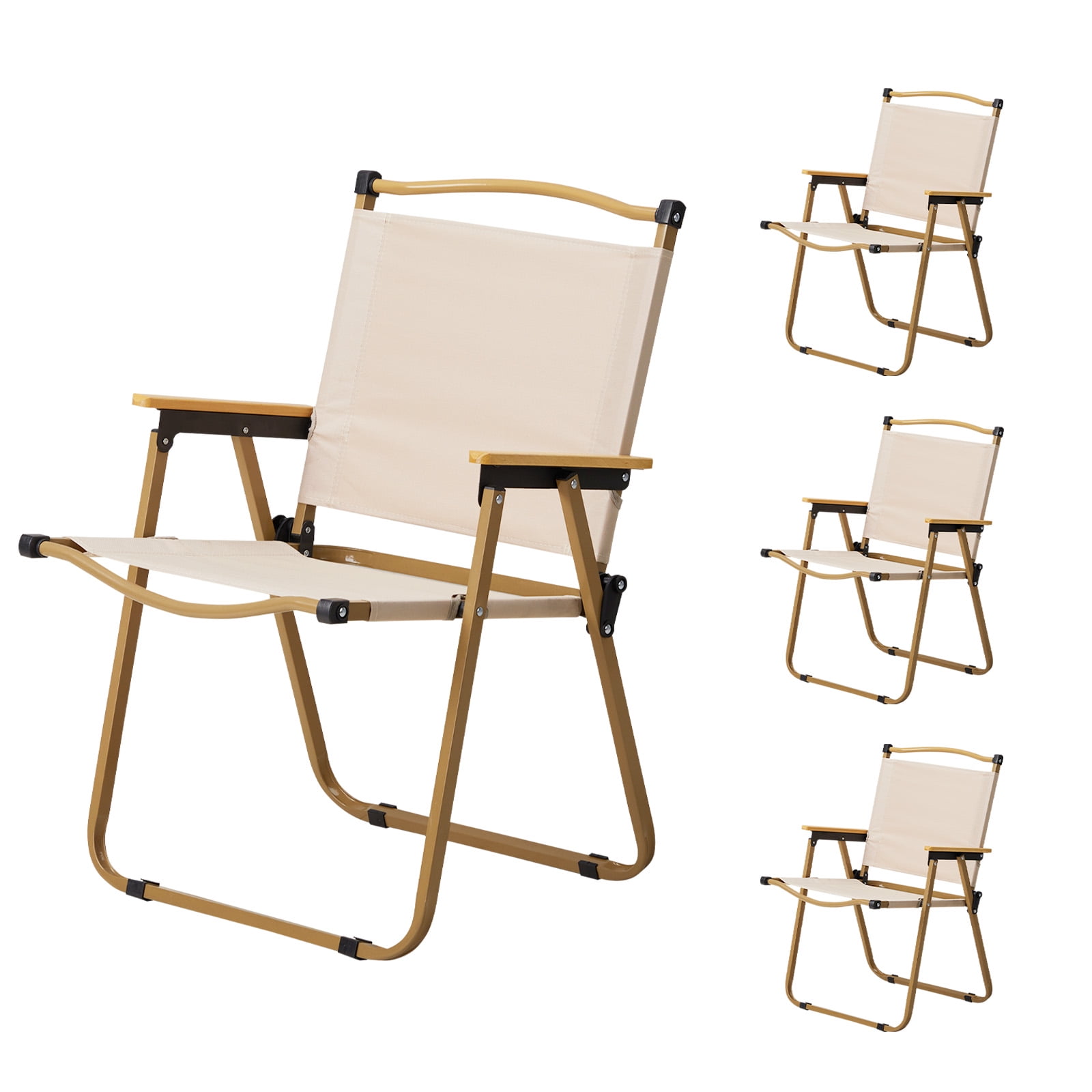 4PCS Folding Camping Chair, Lightweight & Portable Outdoor Beach Chairs Armchairs for Backyard Festivals Fishing Picnic Hiking, Khaki