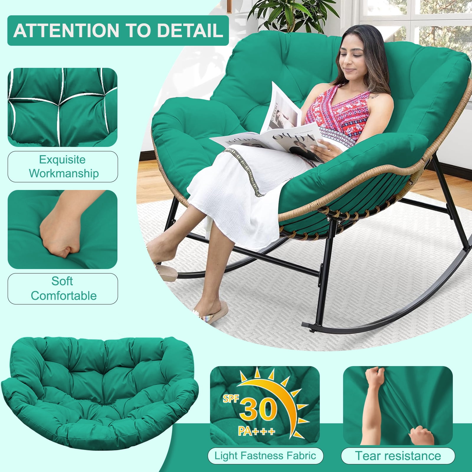 XXLYY Outdoor Rocking Chair Cushions – 6.3" Thick Waterproof Papasan Egg Chair Pad with Ties, Comfortable Round Seat Cushion for Living Room, Patio, Porch, or Balcony