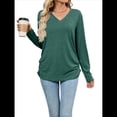 thumbnail image 2 of Camisetas de Mujer con Cuello en V, Larga, Informales, Básicas, Lisas y Suaves Verde Oscuro L, 2 of 10
