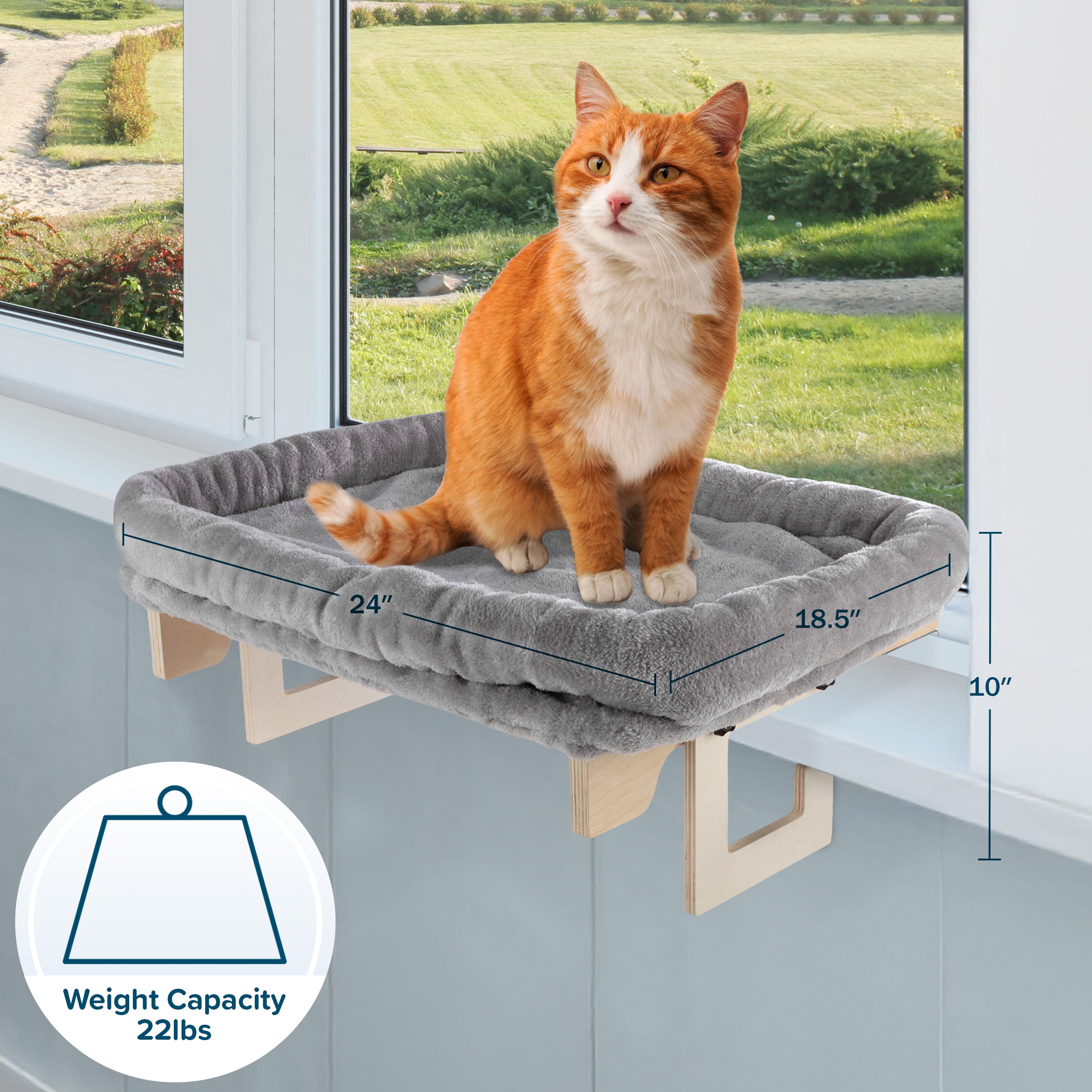 PETMAKER Cat Bed for Window Sill - Cat Window Perch with Bolster (Gray)