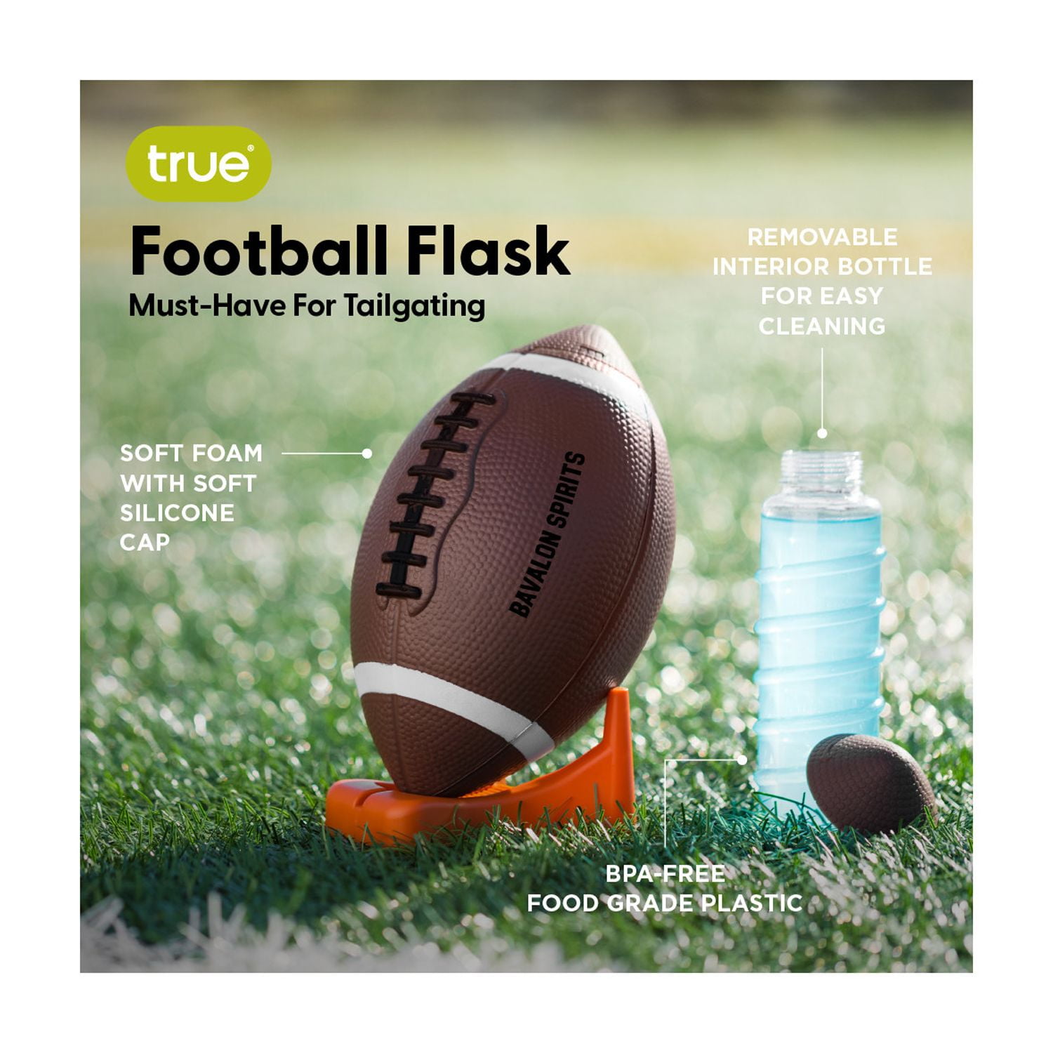 True Football Water Bottle for Sports Games, Tailgating, Outdoor, 10 oz