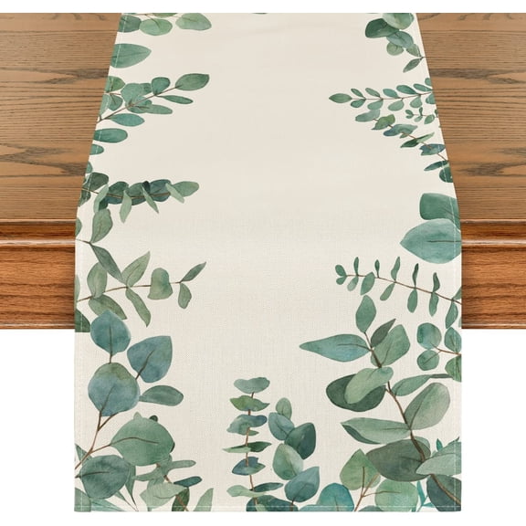 Eucalyptus Leaves Table Runner, Seasonal Spring Summer Green Plants Holiday Kitchen Dining Table Decoration for Home Party Decor 13 x 72 Inch