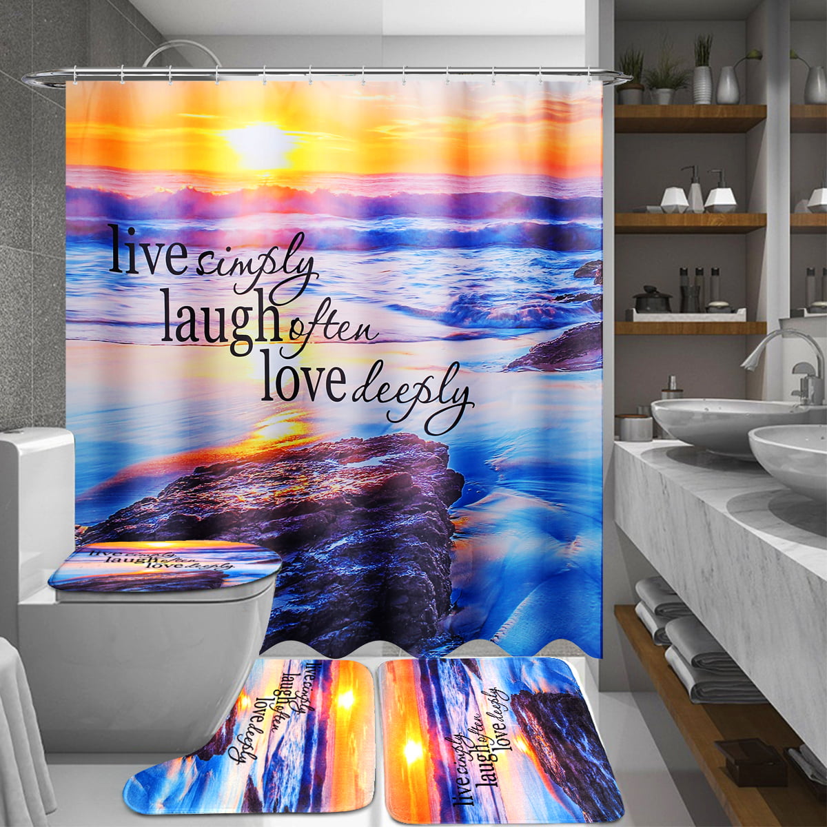 Hugging Lovers Bathroom Shower Curtain Bath Curtains Rugs Toilet Seat Cover Set 