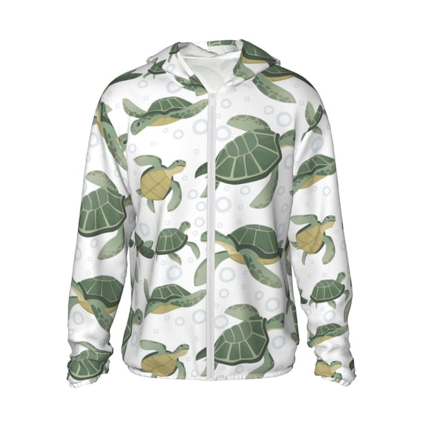 Balery Cute Turtle Sudadera ligera de manga larga con capucha y protección solar UPF 50+ para hombre y mujer, ideal para pesca y running-XX-Large