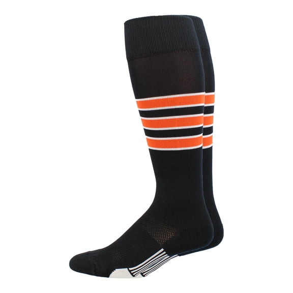 MadSportsStuff Dugout Striped Baseball Socks - Black/Orange/White, Large