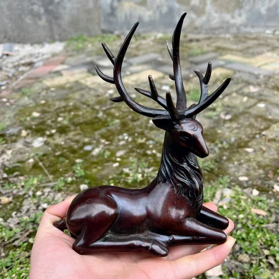 Pure Copper sitting deer Statue Sculpture, Brass deer Statuette Figurine Modern Home Decor Office Lucky Feng Shui statue Ornaments Crafts