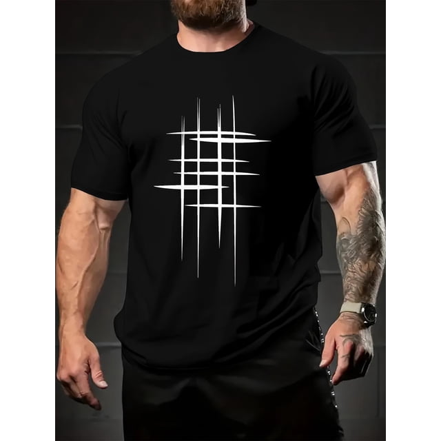 T-Shirt Décontracté à Col Rond pour Hommes, Haut en Tricot à Manches Courtes avec Imprimé Graphique, 100 % Coton, Légèrement Extensible, Coupe Régulière, 140gsm - Tee-Shirt Noir pour Vêtements d'Été à Manches Courtes pour Hommes Adultes