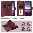 thumbnail image 2 of Dteck Crossbody Wallet Case for iPhone 16 Pro, Soft PU Leather with 9-Card Slots Holder Kickstand, Handbag Zipper Flip Cover with Wrist Strap for Men Women,Winered, 2 of 6