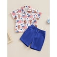 thumbnail image 2 of GXFC Toddler Baby Boys 4th of July Outfits Little Boys Short Sleeve Cow Flag Print Button Lapel Shirts Tops+Shorts Set Independence Day Summer Clothes 2Pcs 1-6T, 2 of 9