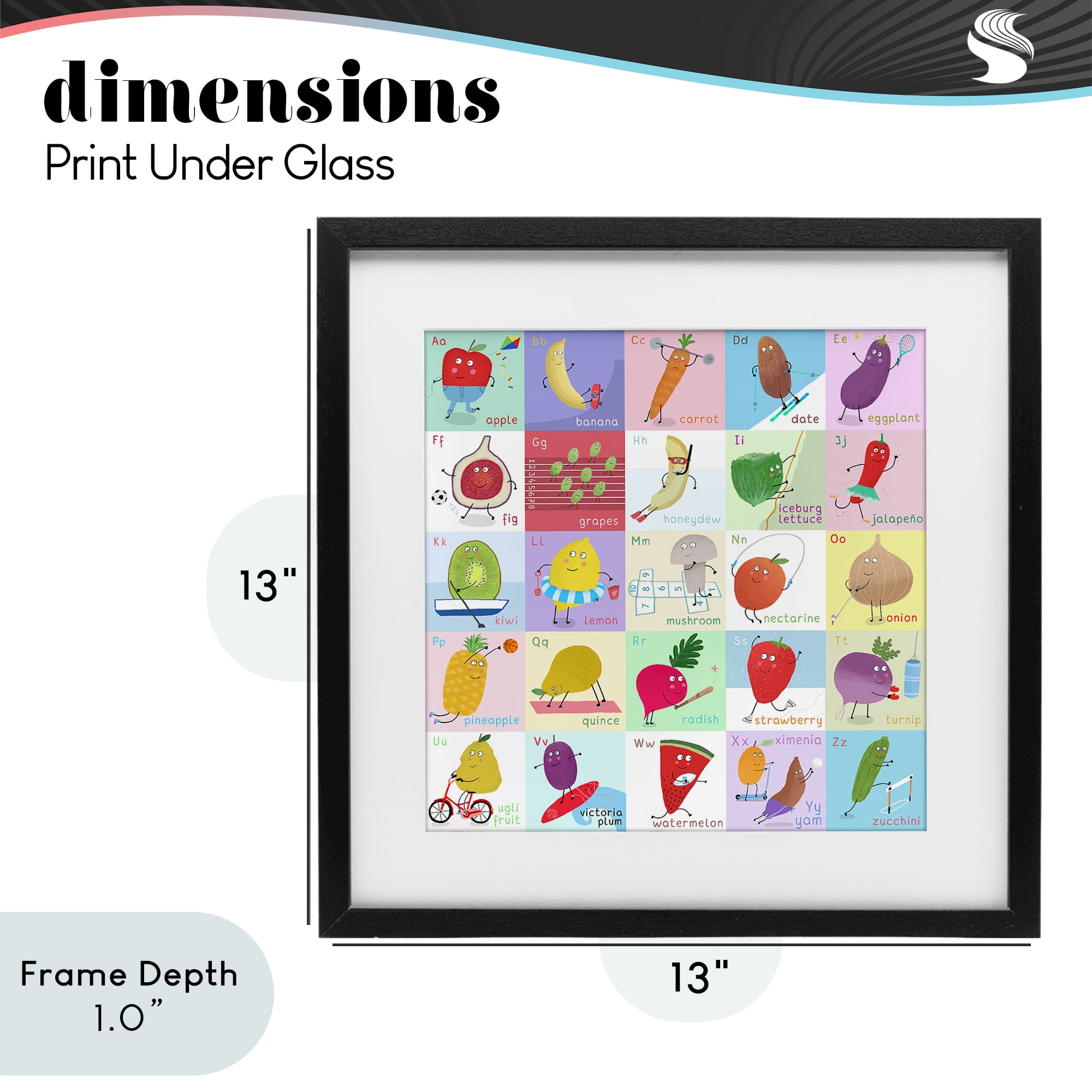 Stupell Industries Sporty Fruit Educational Black Framed Print Under Glass, design by Carla Daly