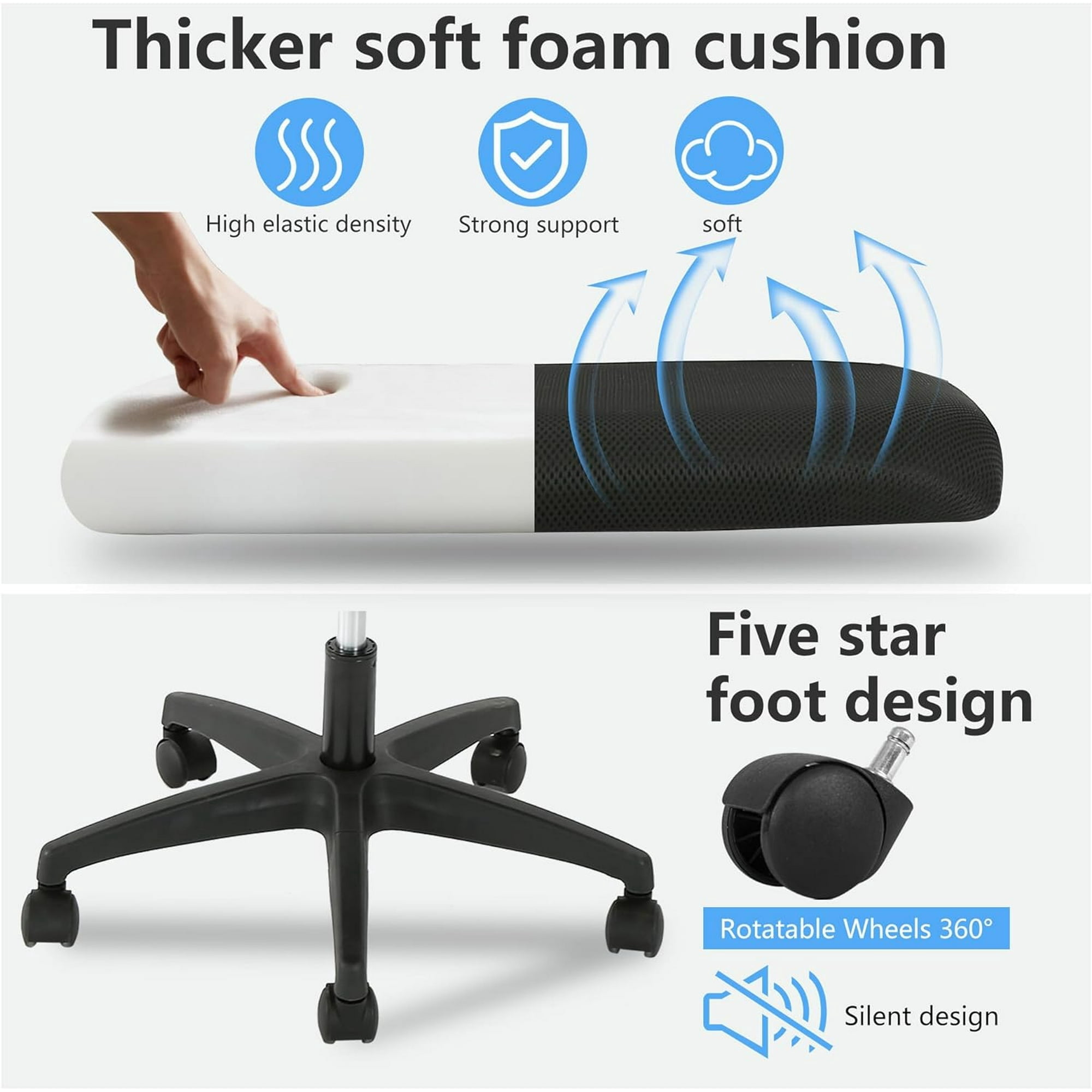 BestOffice Ergonomic Office Chair, Lumbar Support, Swivel Rolling for Men, Women(Black)