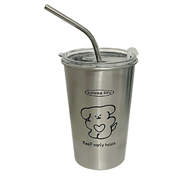 Vaso frío de acero inoxidable,Vaso frío de acero inoxidable Tazas de metal irrompibles Vaso de viaje con pajita de acero inoxidable Diseñado con precisión