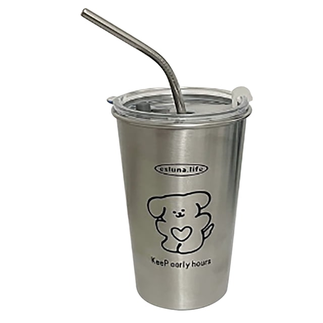 Tasses en Métal Incassables, Gobelet Froid en Acier Inoxydable Paille en Acier Inoxydable Gobelet de Voyage Paille en Acier Inoxydable Tasse à Paille en Acier Inoxydable Utilisation Pratique