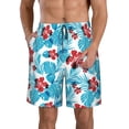 thumbnail image 2 of Uemuo Hawaiian Style Pattern Men's Swim Trunks Hawaiian Beach Bathing Suit Swimsuits Beach Quick-Dry Shorts with Pockets-, 2 of 9