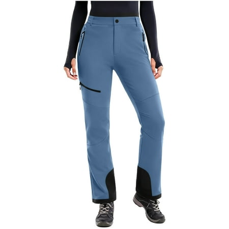 FAVIPT Women s Winter Warm Ski Pants Fleece Lined Color Block Trousers Waterproof Hiking Snowboard Pants with Pocket Blue S