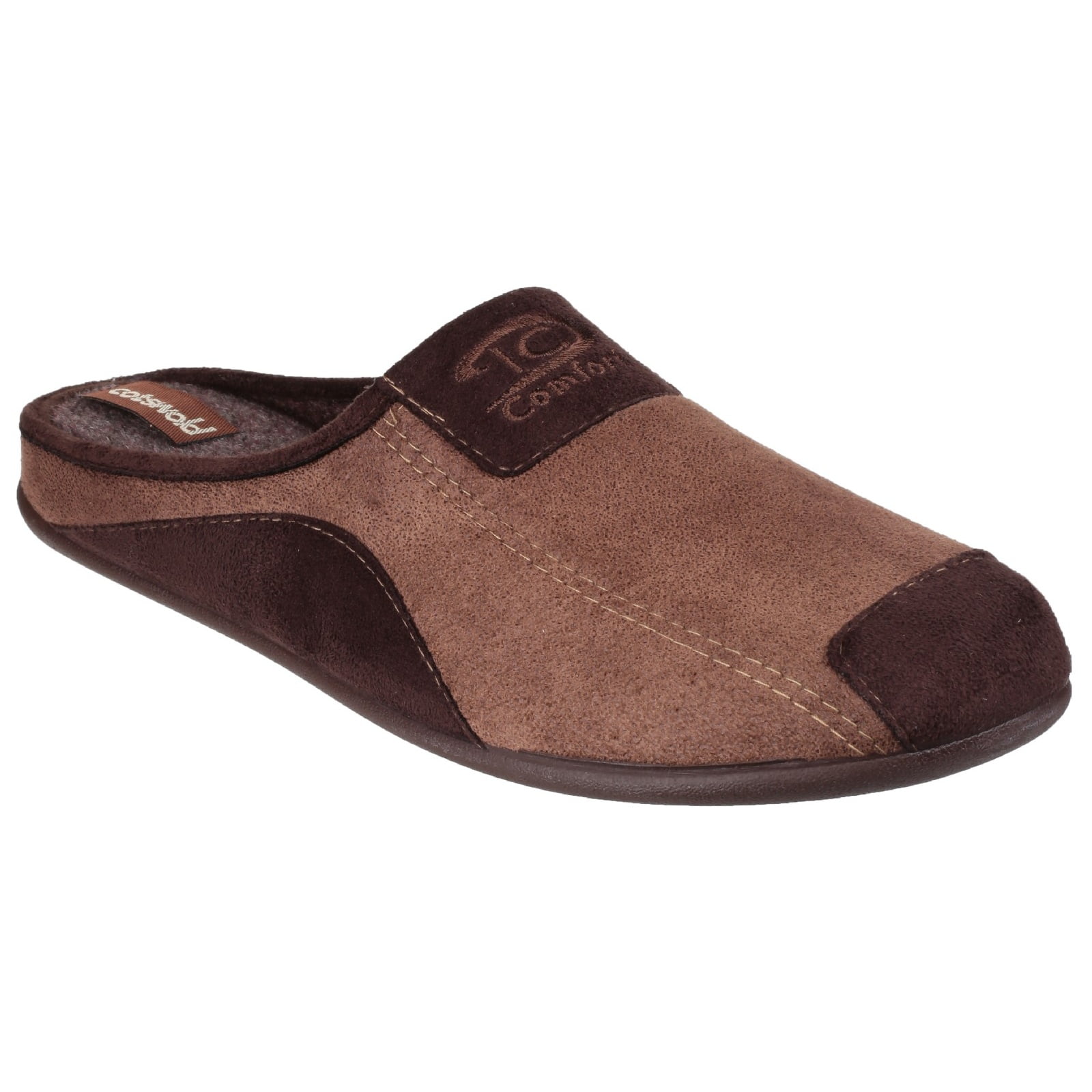 Cotswold WESTWELL Mens Slip On Contrast Two Tone Comfort Mule Slippers Brown 