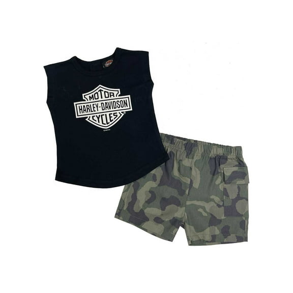 Harley-Davidson Little Girls 2 Piece Toddler Muscle Tee & Camo Short Set (4/5T), Harley Davidson