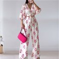 thumbnail image 2 of Traje informal de 2 piezas con mangas abullonadas y pierna ancha para mujer pantalones superiores elegantes atuendo diario FLhrweasw Nuevo, 2 of 9