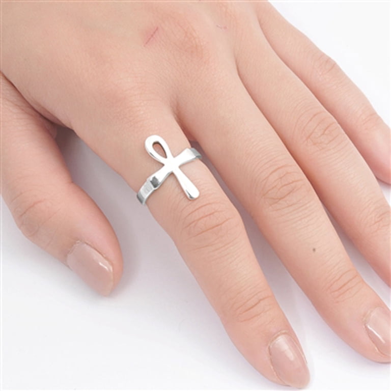 Sterling Silver High Polished Ankh Cross Ring