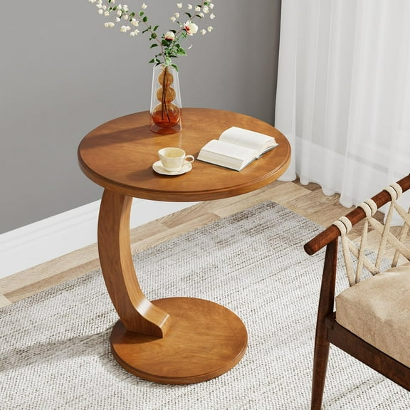 Tribesigns Couch Side Table, Wooden C-Shaped End Table, Mid-Century End Table, Small Side Table for Living Room & Bedroom